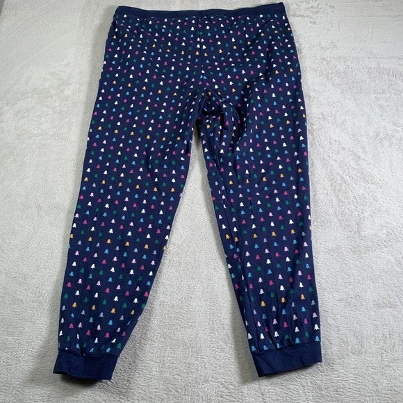 J.Crew Pajama Set Womens XL Blue‎ Christmas Tree Print Henley Top Joggers Cotton - Picture 16 of 16